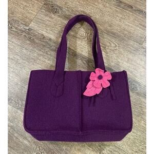 J. Jill Womens Wool Blend Purple Tote Bag Purse Handbag Floral Accent Boho